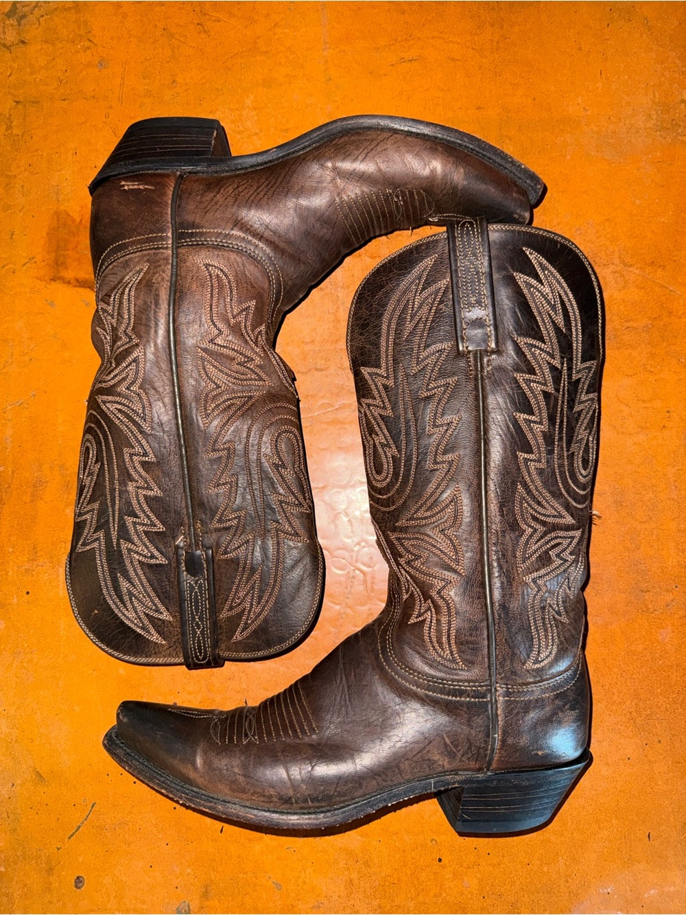 Lucchese Brown Leather Embroidered Western Ankle Boots